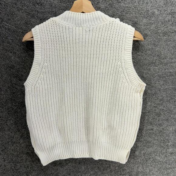 H&M Vest Women L Large White Knit Sleeveless Crew Neck Cotton Sequin Casual - Picture 2 of 7
